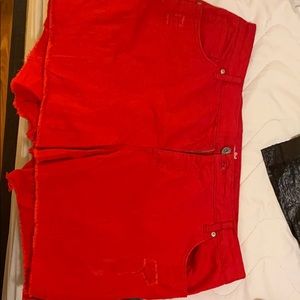 red denim shorts